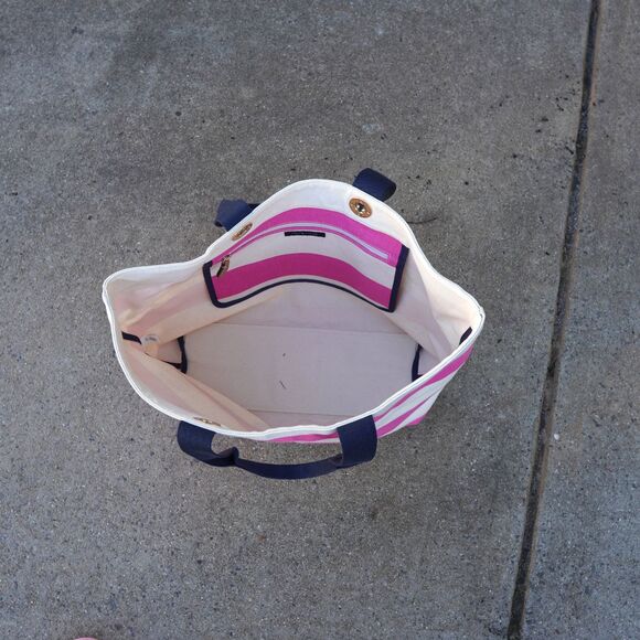 Tommy Hilfiger Canvas Striped Tote Bag Pink White Navy Blue Large Beach Summer - Picture 4 of 11